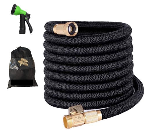 expandable flexible stronger deluxe garden water hose w spray nozzle Growgreen Heavy Duty Expandable Garden Hose Strongest Garden Hose with Solid Brass Connector Flexible Water Hose with Storage Sack (50 Feet)